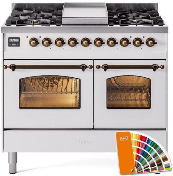 Nostalgie II 40 Inch Dual Fuel Natural Gas Freestanding Range in RAL Custom Color with Bronze Trim Discount