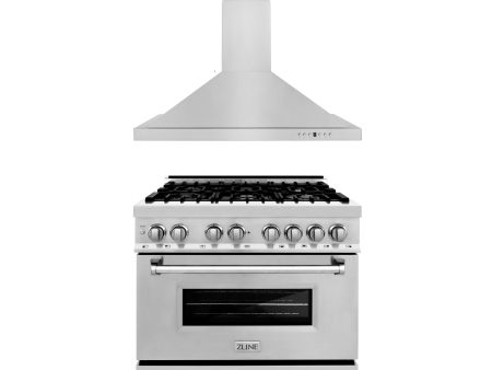 ZLINE 36 in. Kitchen Package with Stainless Steel Dual Fuel Range and Convertible Vent Range Hood (2KP-RARH36) Supply