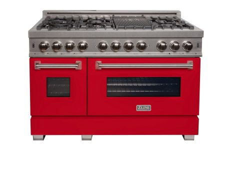 ZLINE 48 in. DuraSnow Stainless Steel 6.0 cu.ft. 7 Gas Burner Electric Oven Range with Color Door Options (RAS-SN-48) [Color: Red Matte] Hot on Sale