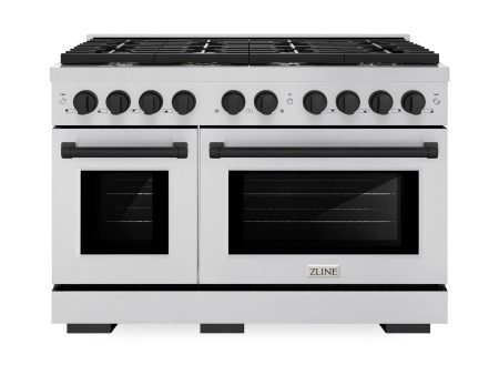 ZLINE Autograph Edition 48 in. 6.7 cu. ft. 8 Burner Double Oven Gas Range in Stainless Steel and Matte Black Accents (SGRZ-48-MB) For Discount